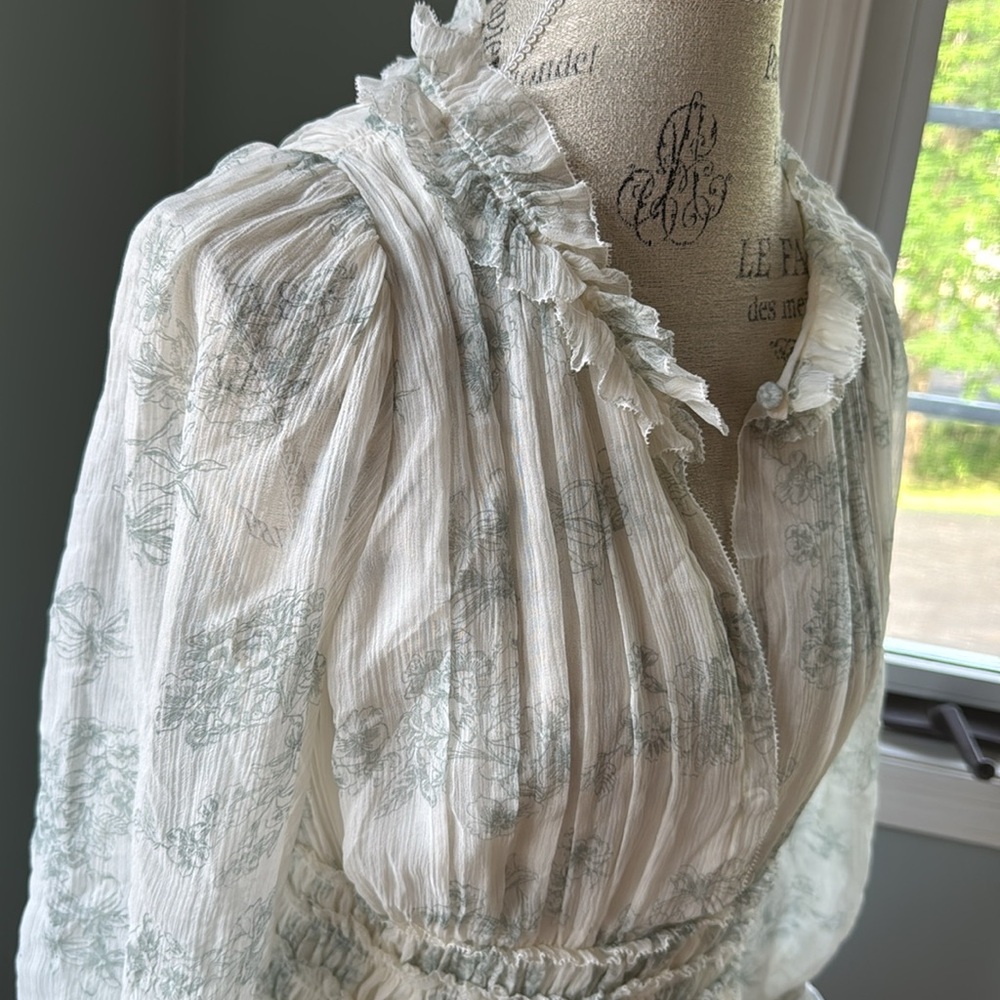 Rebecca Taylor smocked waist silk toile midi dress long sleeved EUC size 8 - Picture 7 of 16